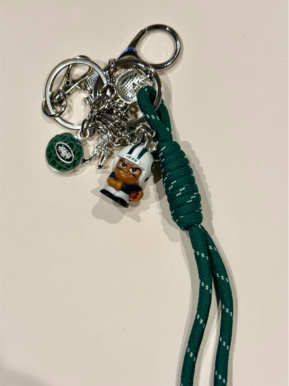 New York Jets Keychain Charm with Green Paracord with teeny mate